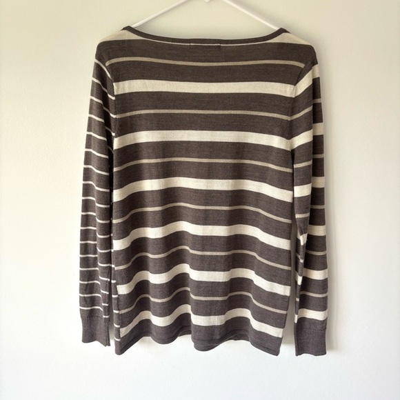 Smartwool Brown Cream Multi Striped V Neck Sweater Merino Wool - Picture 11 of 14